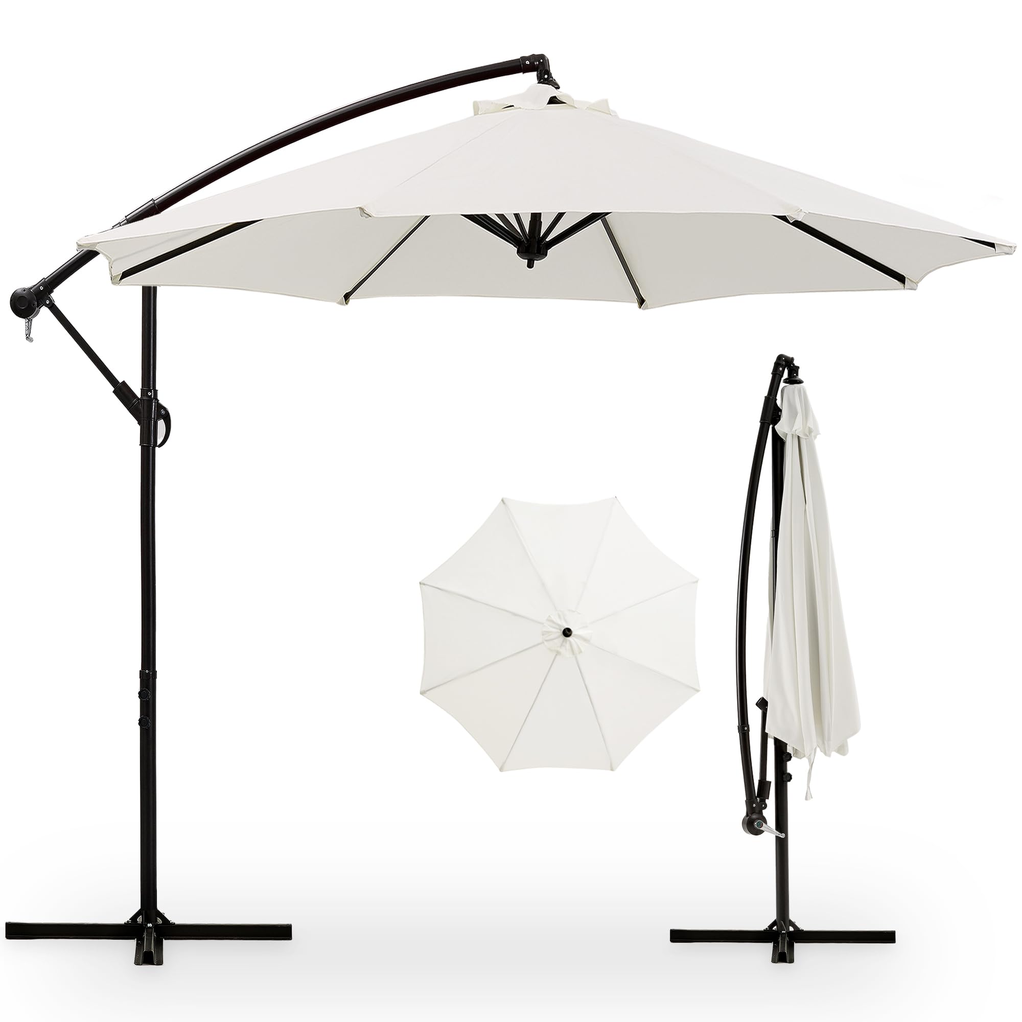 Photo 1 of **SELLING FOR PARTS. SMALL TEARS IN UMBRELLA **VECELO 10ft Offset Patio Umbrella, Cantilever Umbrella, Hanging Outdoor Umbrellas with 8 Ribs, Market Umbrella w/UV Protection Waterproof for Market/Backyard/Pool/Garden/Lawn, Handy Crank&Cross Base