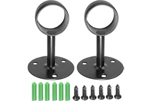 HARSKIYER Ceiling Mount Curtain Rod Bracket 2 Pack, 1-1/2 Inch Stainless Steel Heavy Duty Flange Holders, Matte Black Closet Pole End Supports Socket for Shower, Home Decor with Matching Screws