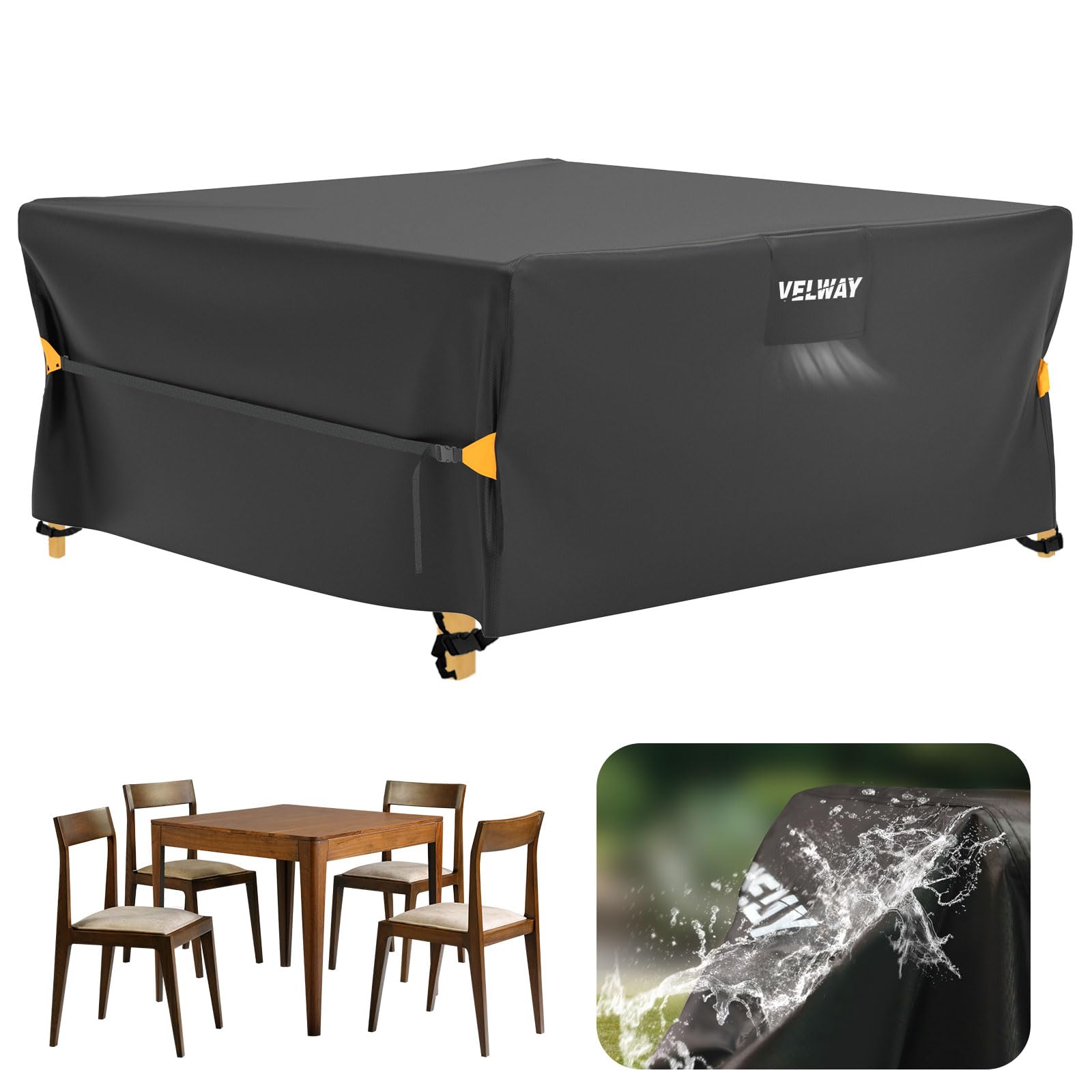 Velway Rattan Garden Furniture Covers: Waterproof 200x200x71cm Square Outdoor Table Cover with Air Vent Anti-UV Windproof for Patio Cube Dining Set - Black