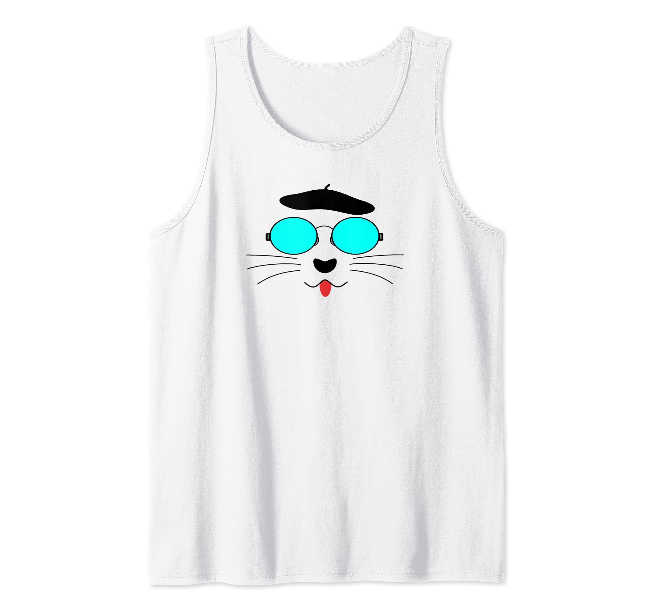 Cat Wearing Sunglasses and Cat Beret , Retro French Cats Tank Top