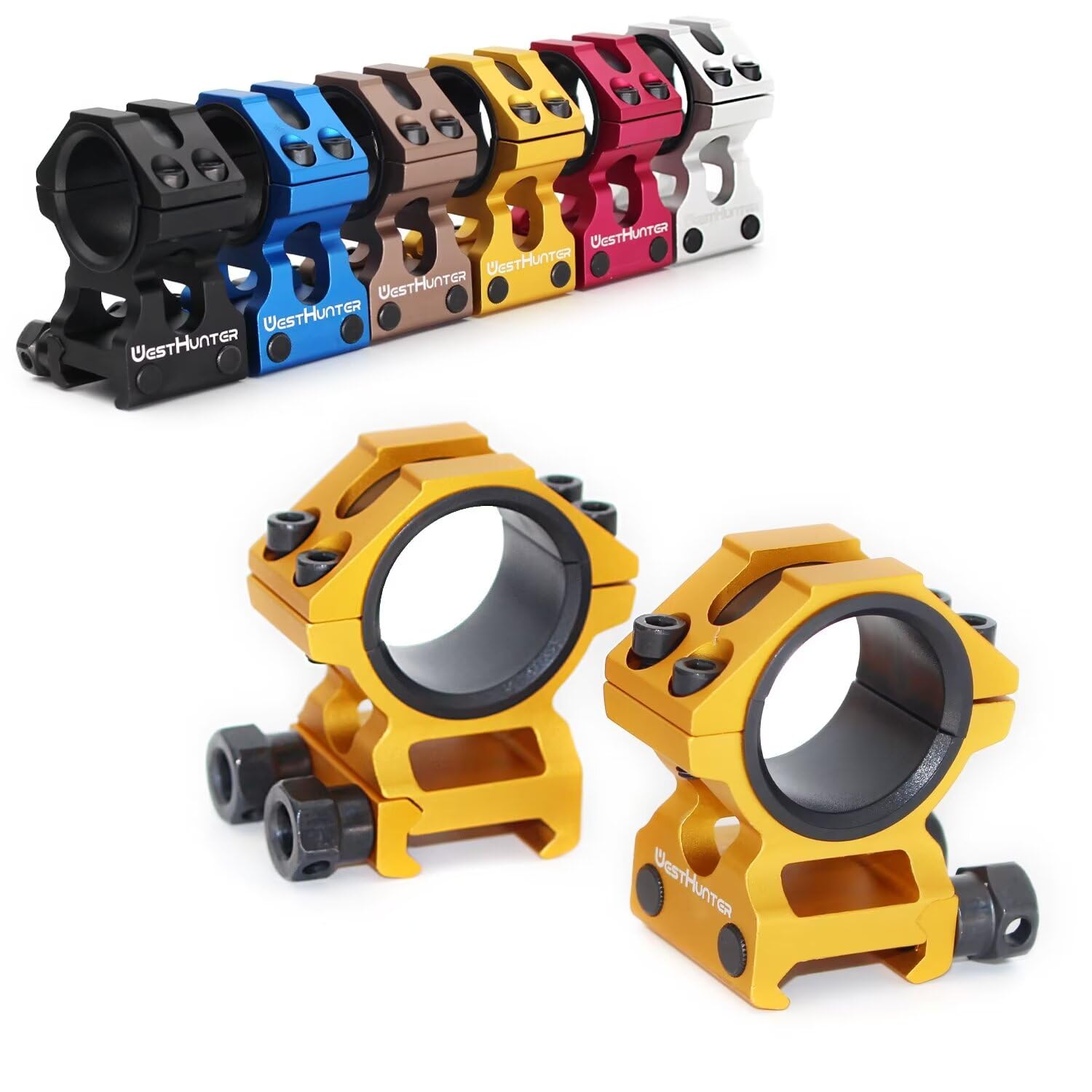 WestHunter Optics Picatinny Scope Rings, 1 Inch 30 mm Tactical Precision Scope Mount | 29 mm Center Height, Gold