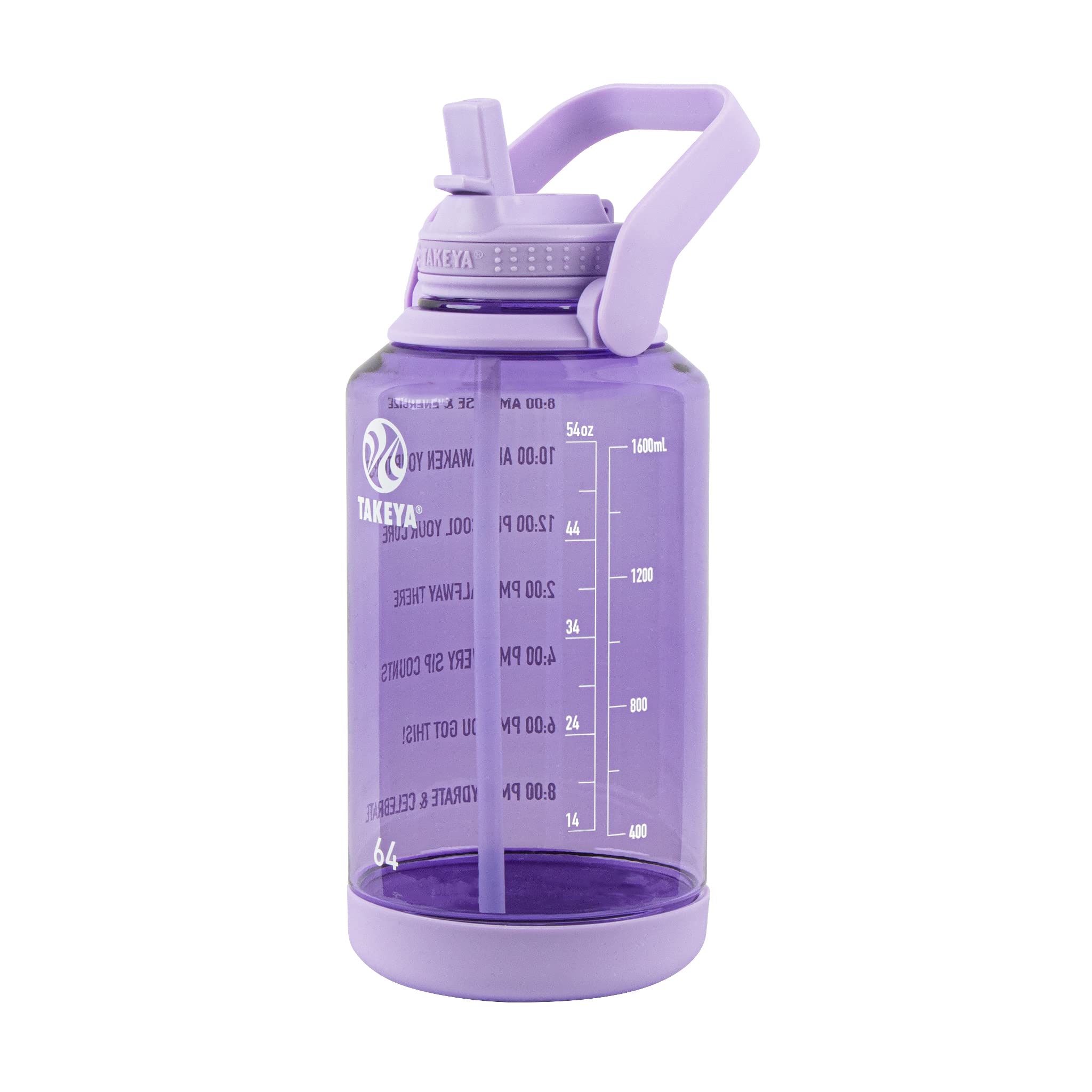 Photo 1 of Takeya Tritan Motivational Water Bottle with Straw Lid - Durable, BPA-Free - With Time Marker - Leakproof & Non-Slip Bumper - 64 oz, Vivacity Purple