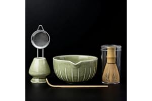 Farielyn-X Matcha Whisk Set, Japanese Tea Set (5pcs) includes Matcha Bowl with Spout (19 oz), Bamboo Whisk, Matcha Scoop, Matcha Whisk Holder (Chasen Holder), Stainless Steel Sifter, Macha Kit