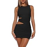 Nsbonu Women's Sexy Bodycon Ruched Sleeveless Cut Out Club Party Short Mini Dresses
