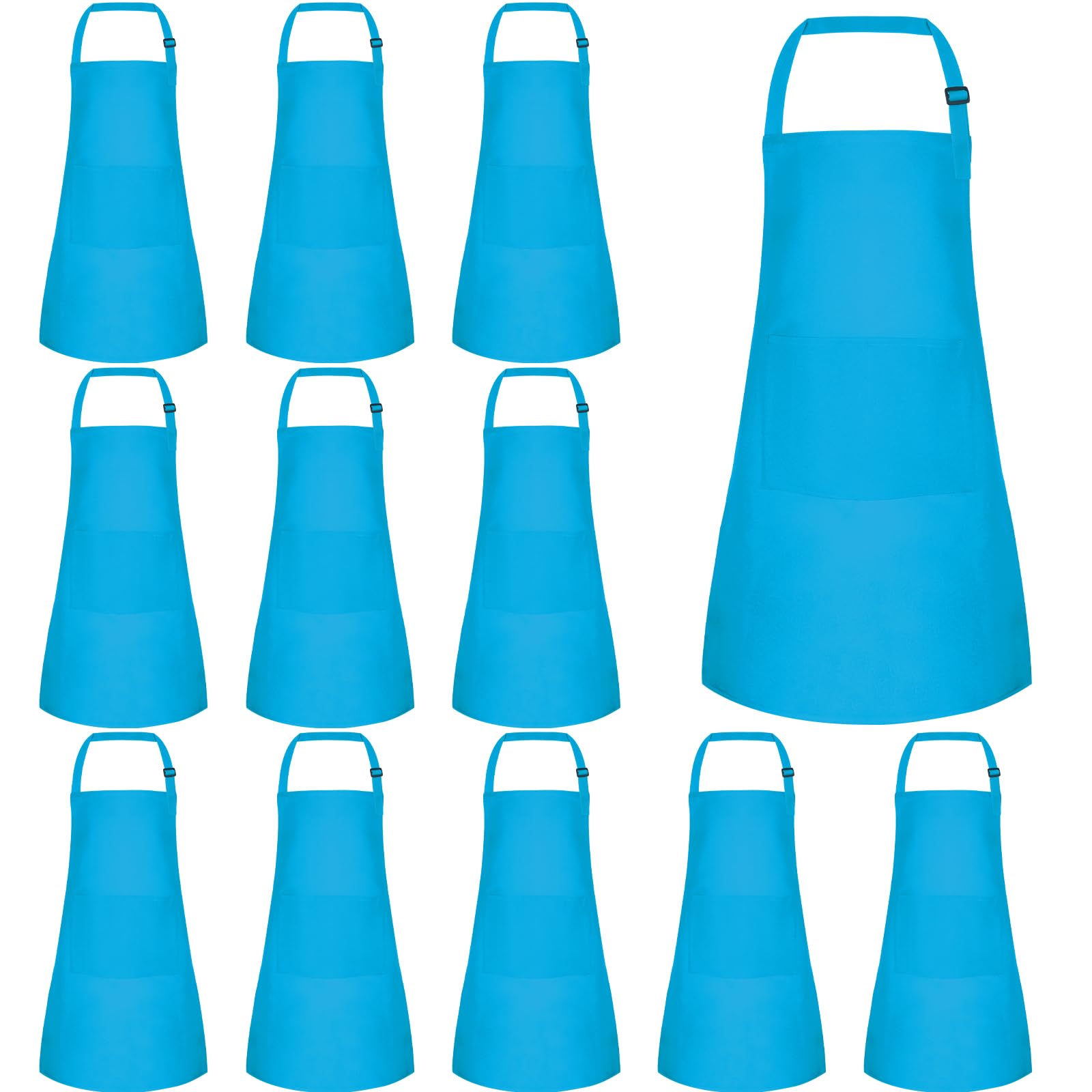 BOUBONI 12 Pack Kids Apron Bulk with 2 Pockets Adjustable Chef Art Apron Kids Painting Aprons for Cooking Baking Painting Crafting Grilling Activity（Blue）