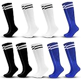 Barrlves 6 Pairs Kids Soccer Socks Striped Knee High Tube Socks Football Uniform Sports Socks for Boys Girls 6-12Years Old