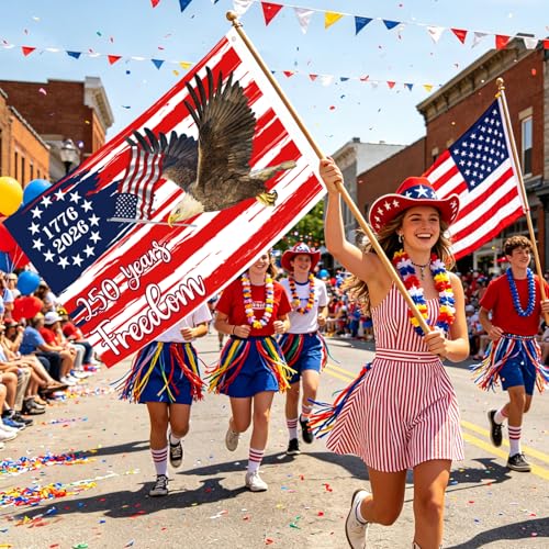 250 Anniversary USA Flag 3x5 Outdoor American Flag Double Sided 3-Ply 1776-2026 250 Years of Freedom Patriotic Flags Banner for 4th of July Memorial Independence Veterans Labor Armed Forces
