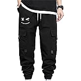 GORGLITTER Men's Graphic Cargo Pants Casual Drawstring Multiple Pocket High Waisted Street Pants