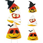 SMATOLS 3 Packs Halloween Garden Stakes, Stacked Metal Candy Corn Lawn Decor, Halloween Decorative 3D Yard Signs Stake for Outdoor Front Garden Pathway Decorations