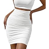Afibi Women's Elastic High Waist Ruched Bodycon Stretch Club Pencil Midi Skirt