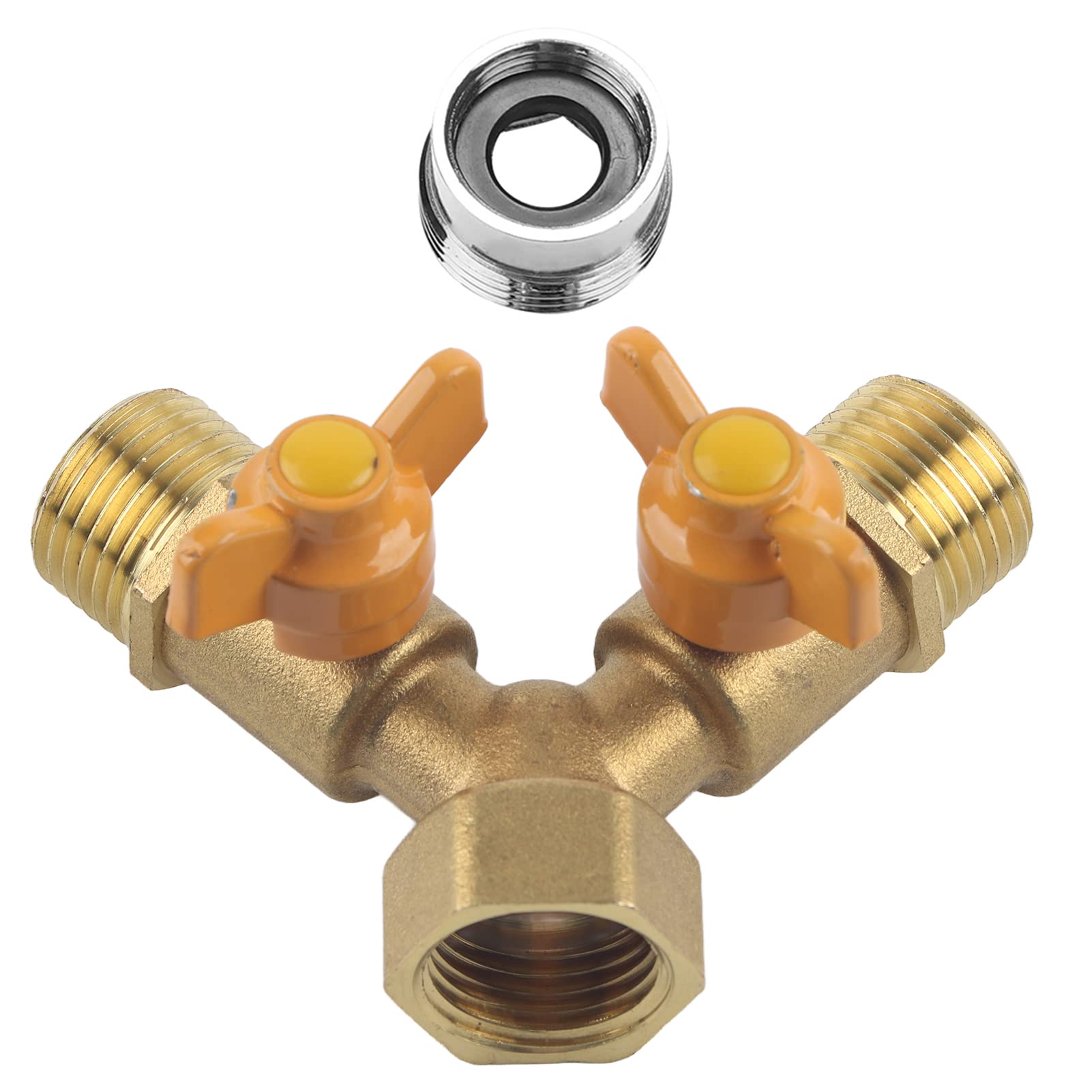 Photo 1 of TEUOPIOE Brass Washing Machine Water Splitter, Laundry Sink Y Wye Water Splitter Valve, Female G1/2" to G3/4", G1/2" Male