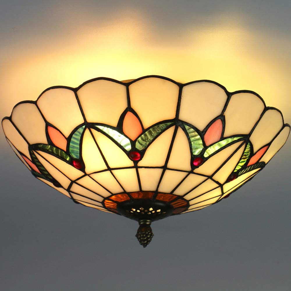 Skyweel 12 Inch Vintage Chandeliers Light Tiffany Style Ceiling Light Stained Glass Flush Mount Ceiling Lighting Fixtures Lamps