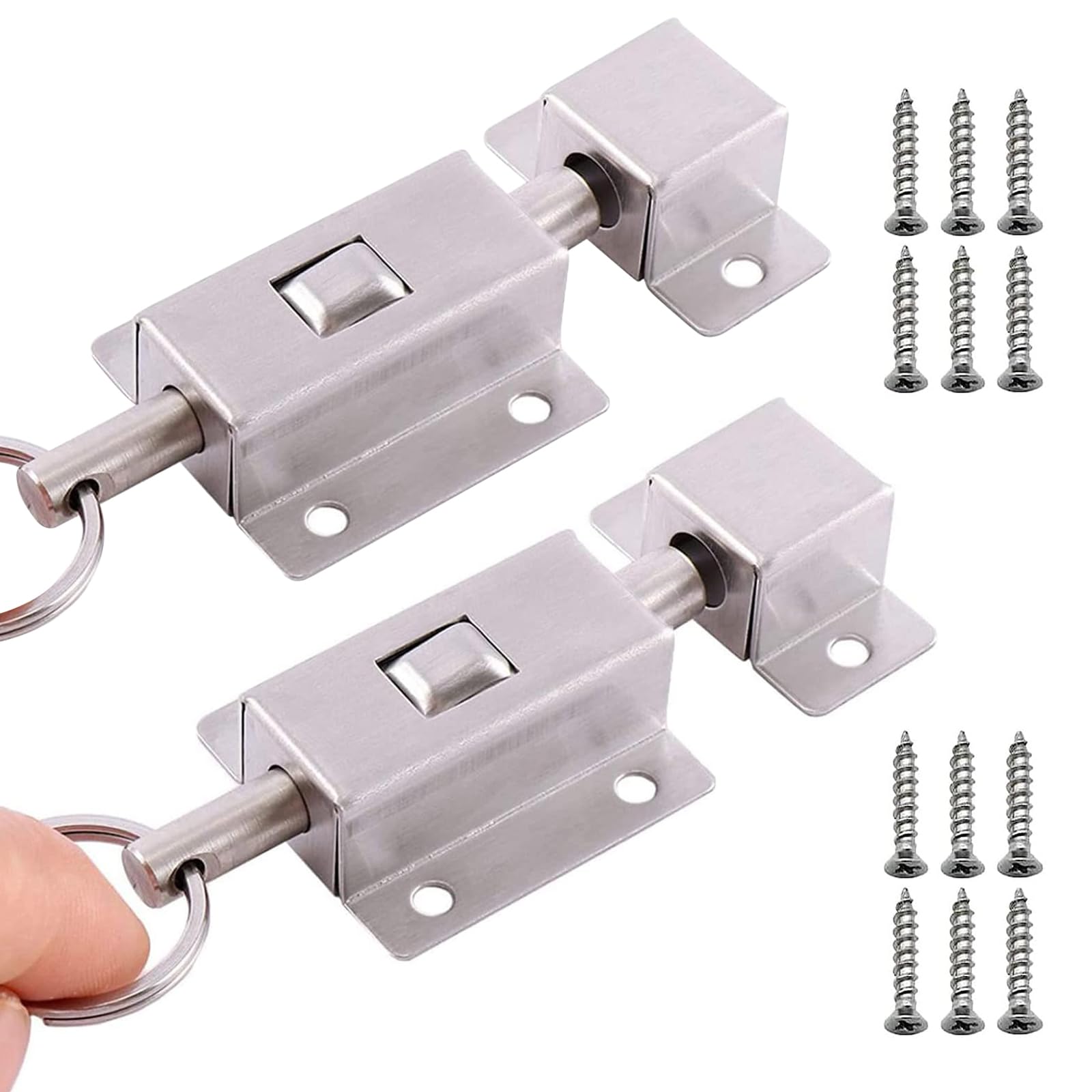 2 Pieces Spring with Screws Door Latch, Spring Latch, Wooden Door Latch, Auto Sliding Lock, Door Barrel Bolt, Spring Door Lock, Suitable for Fixing Windows, Wooden Doors, Cabinets, Lockers (Silver)
