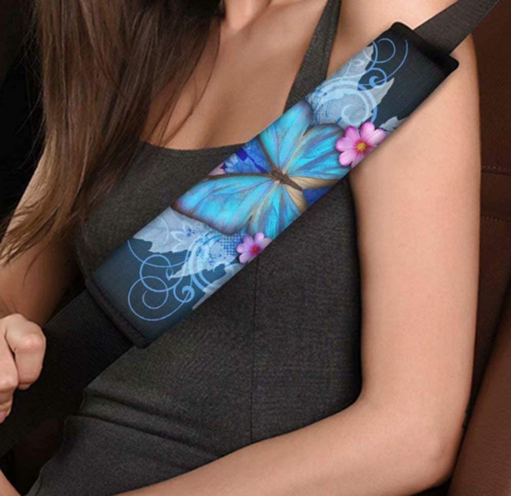 2pcs Car Seat Belt Covers for Women,Kids,Baby, Universal Super Soft Strap Cushion Shoulder Protector, Suitable for All Cars Model (Big blue butterfly 2)