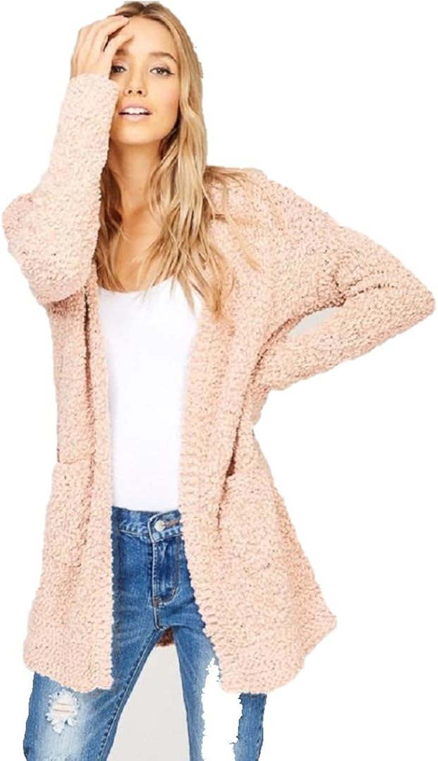 Listicle Blush Chunky Knit Cardigan (M) at Amazon Women’s Clothing store