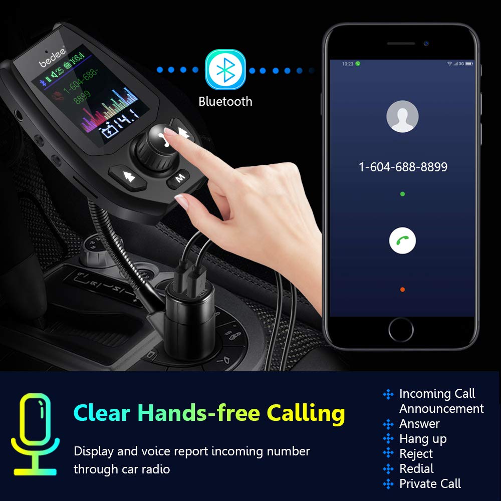 bedee Bluetooth FM Transmitter, FM Transmitter Car with 1.8\