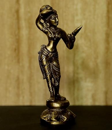 JaipurCrafts Beautiful Dancing Lady Statue Brass Standing Indian Lady Home & Diwali Decor- 14 cm