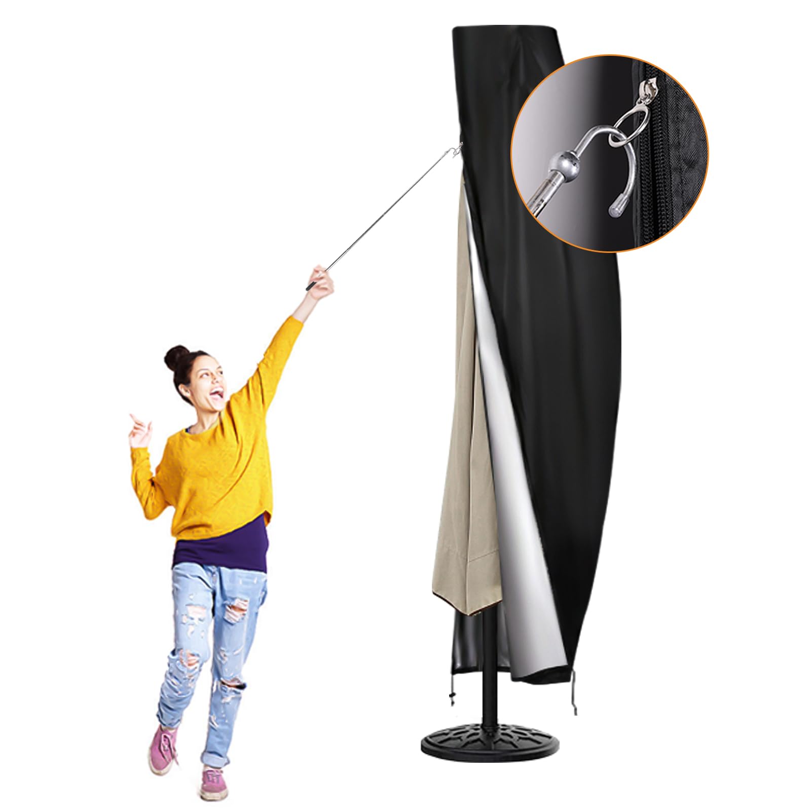 DOCEPERT Patio Umbrella Cover Fits 11ft to 13ft Outdoor Umbrellas,420D Outdoor Cantilevered Offset Umbrella Cover with Sturdy Waterproof Zipper and Top