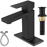 KUZOR Matte Black Bathroom Faucets Stainless Steel, Single Hole Sink Faucet for Bathroom/Vanity/Rv with Metal Pop Up Drain - 