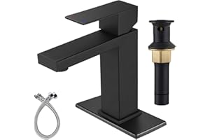 KUZOR Matte Black Bathroom Faucets Stainless Steel, Single Hole Sink Faucet for Bathroom/Vanity/Rv with Metal Pop Up Drain - 