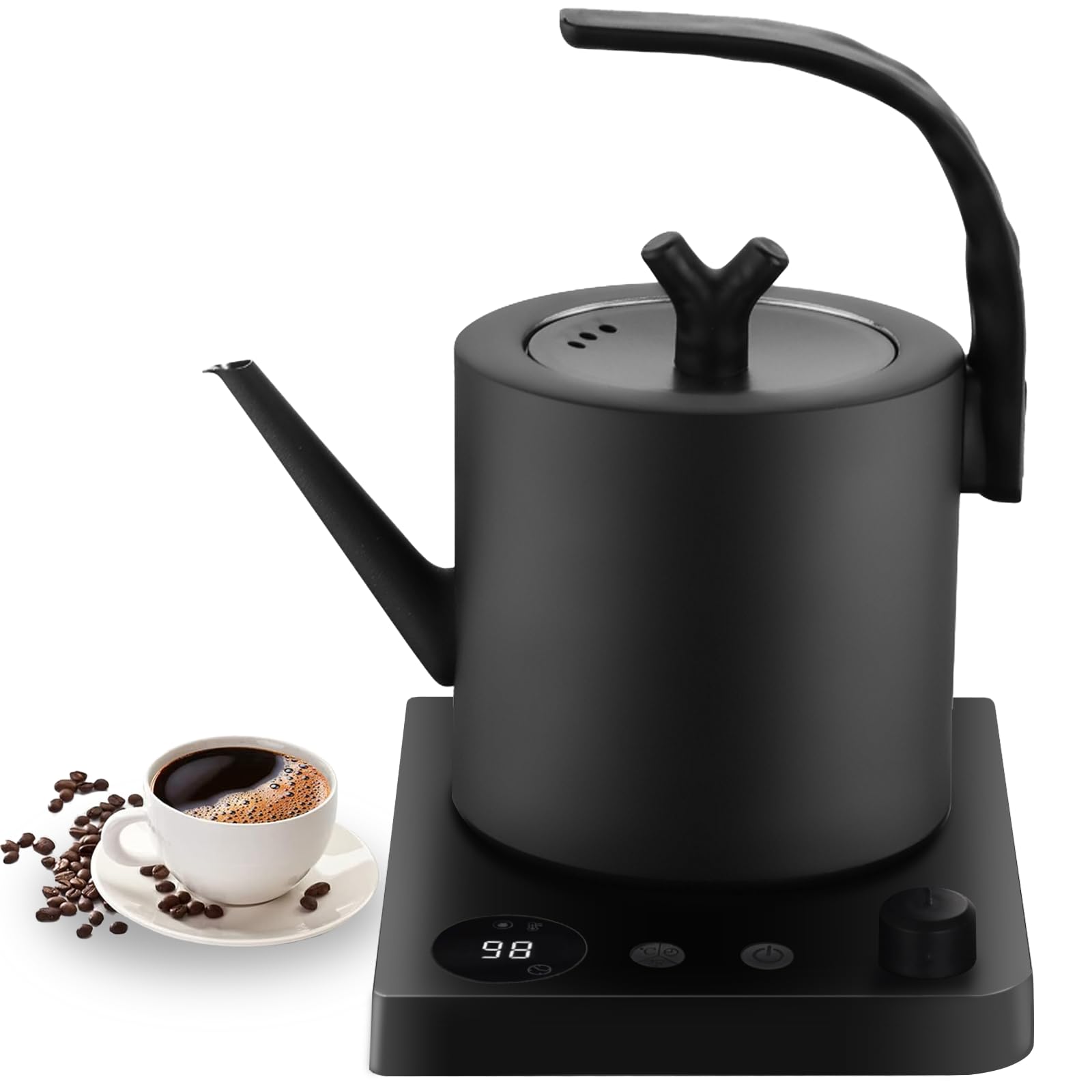 Photo 1 of 1.0L Gooseneck Electric Kettle with Temperature Control, 304 Stainless Steel Tea Kettle, Auto Shut-Off & 360° Smart Base, 800W Fast Boiling BPA-Free, Matte Black for Home/Office/Coffee/Tea