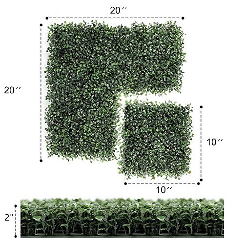 ULAND 12Pcs Pack 20" by 20" Size Artificial Faux Hedges DIY Panels, Boxwood Greenery Ivy Privacy Fence Landscaping Screening Green Wall, for Home Garden Balcony Outdoor Indoor Decoration