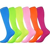 Syhood 6 Pairs Neon Knee High Socks Stretchy Roller Skate Socks for Women, Men, Soccer Softball Team Sports