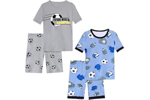 Vopawetty Boys 4-Piece Summer Pajamas Cotton Short Pjs Set Kids Sleepwear