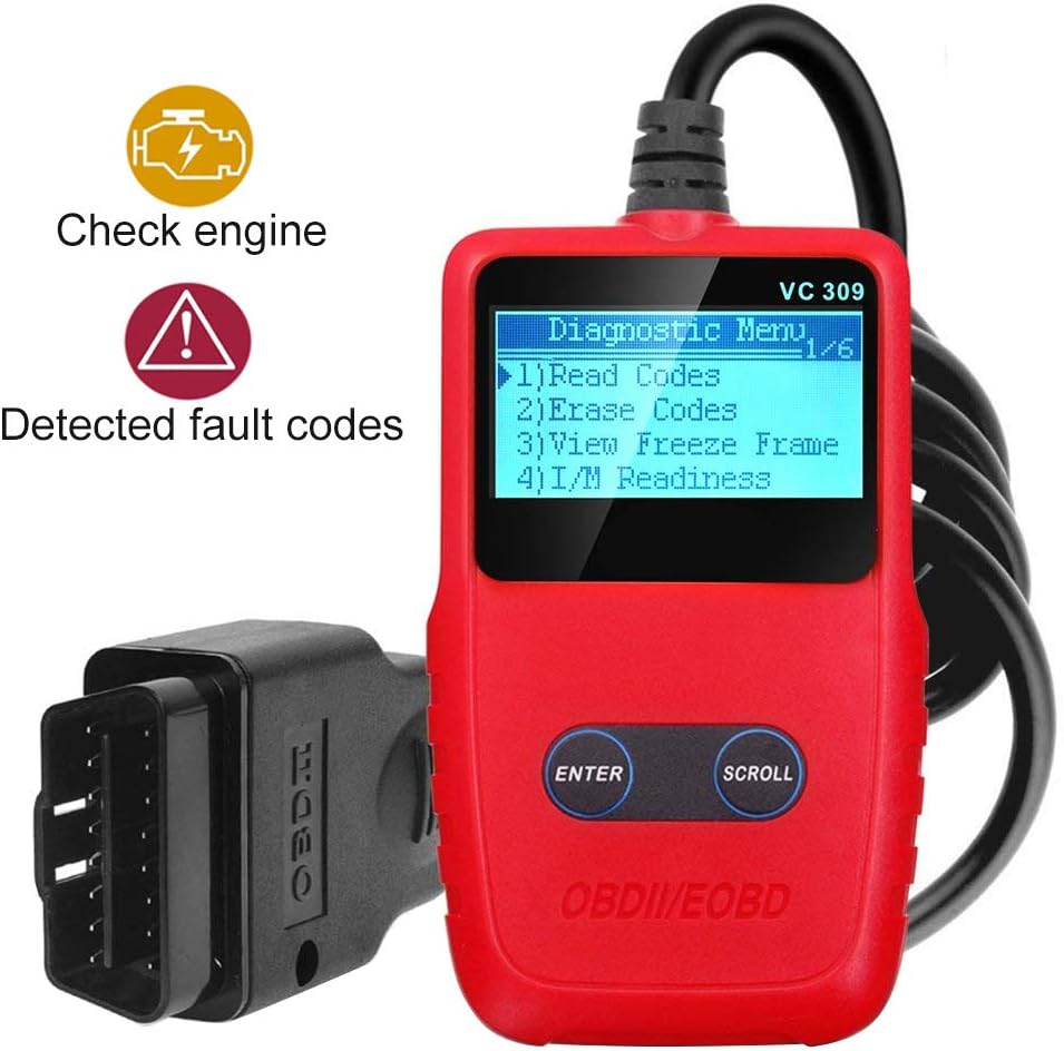 OBD2 Scanner, CAN OBDII Code Reader Check Car Engine Light Fault Codes Readers, Car Diagnostic Code Reader Tester Automotive Scanner Tool for all EOBD/OBD II Protocol Car Support Multi-Languages