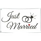 GIEAMTYU Just Married Flag 2x3FT,100D Polyester,Flags with 2 Brass Grommets