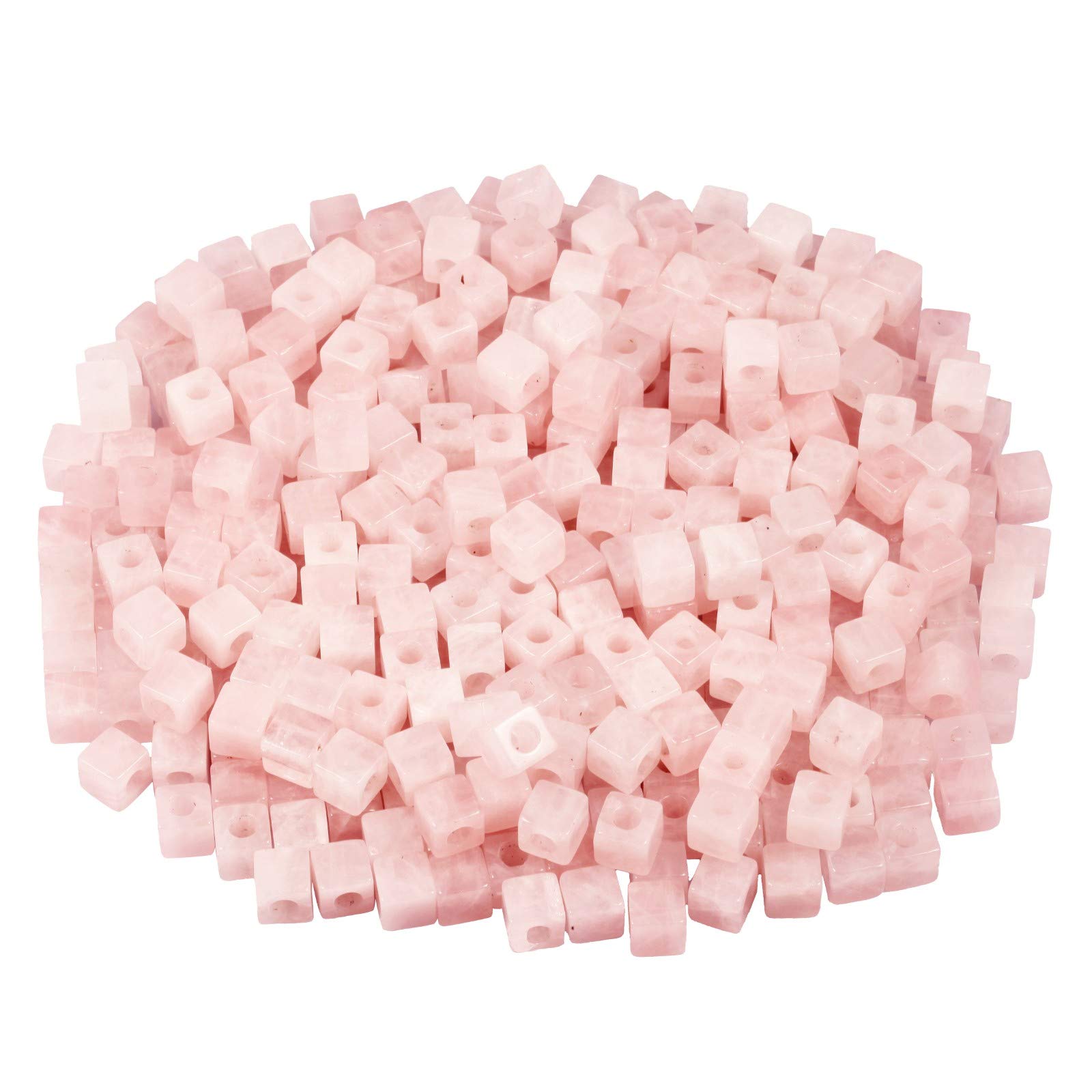 mookaitedecor 30pcs 10mm Natural Rose Quartz Cube Large Hole Gemstone Beads for Jewellery Making, Square Spacer Loose Pink Large Hole Crystal Stone Beads for Bracelet Making Crafting Macrame 5mm Hole