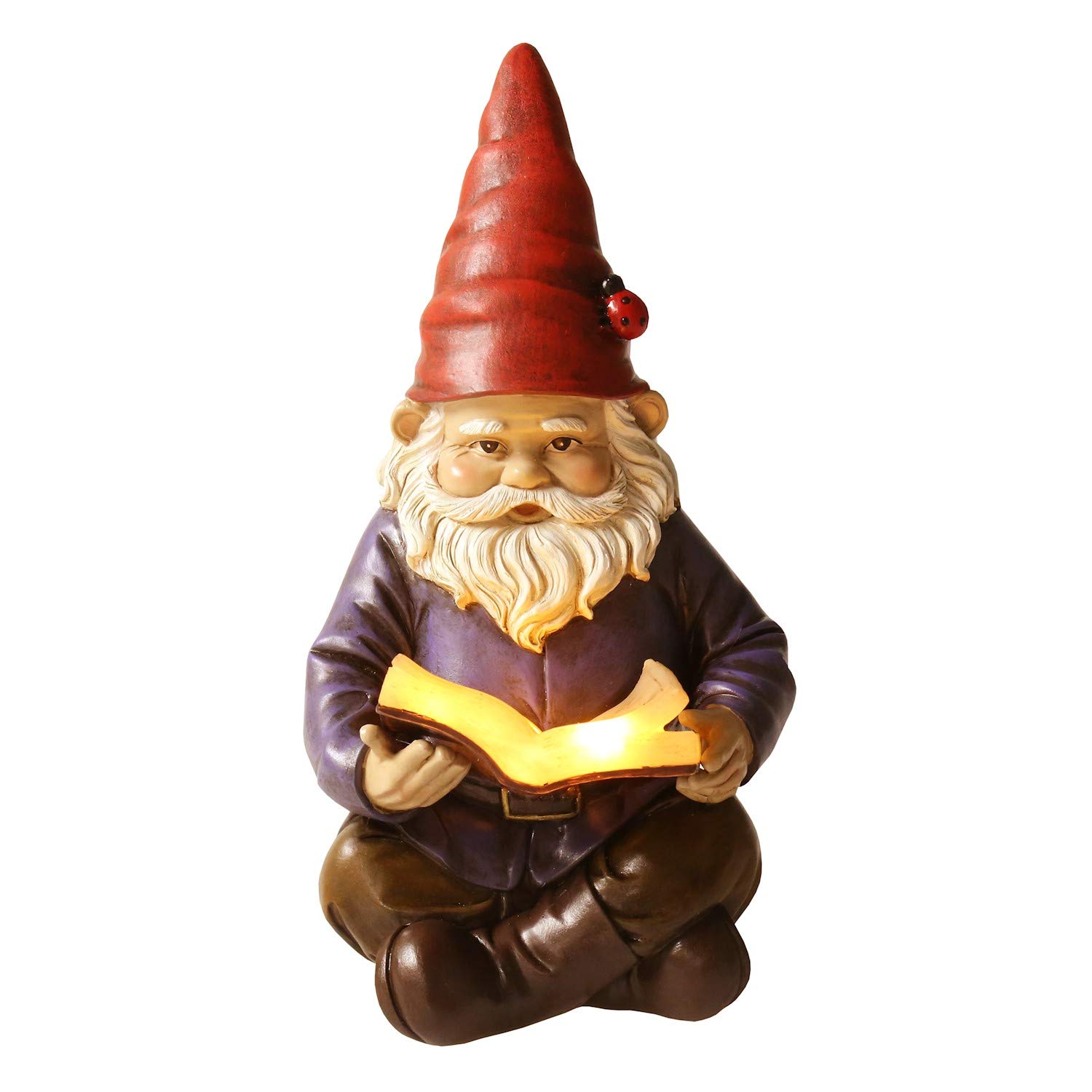 WHAT ON EARTH Lighted Reading Gnome - Solar LED Light Garden Statue Lawn Ornament Yard Decor