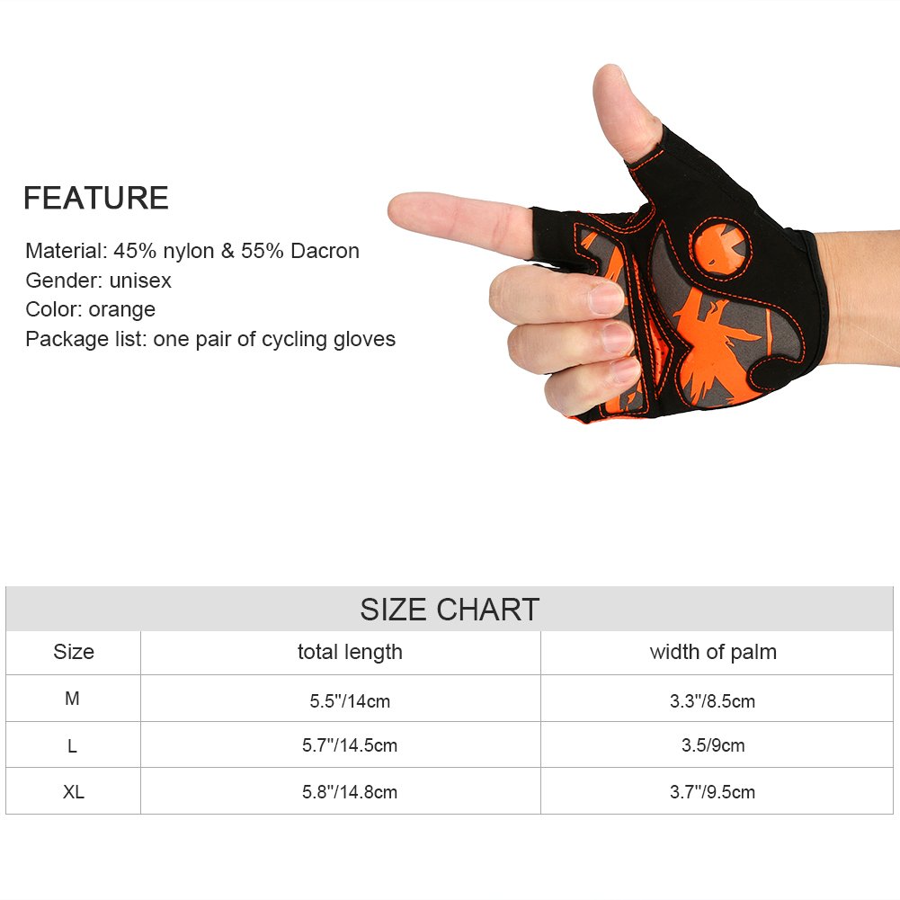 Vbiger Cycling Gloves, Men\'s Half Finger Biking Gloves MTB Gloves with Anti-Shock Gel Pad (B-Orange, M)