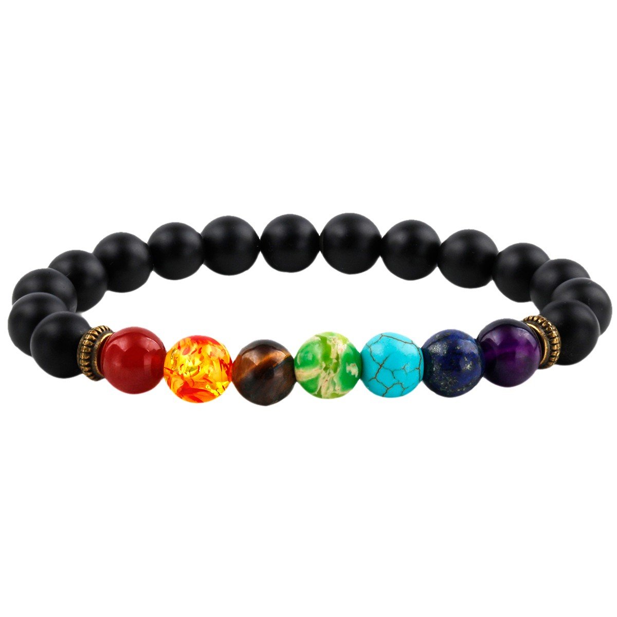 mookaitedecor 7 Chakras Stone Bracelet,Gemstone Stretch Beads Bracelet for Yoga Meditation Healing Crystal