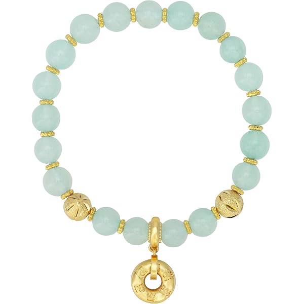 Pulsera De Jade Verde Y Oro De 24k - Elástica Con Placa De La Suerte - 17 Cm - Para Mujer, Regalo Especial