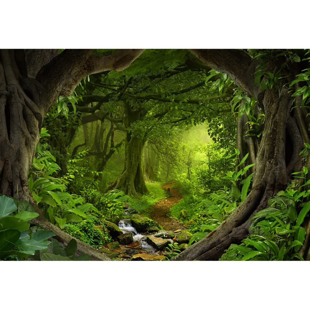 Aoihrraan 3x2m Enchanted Forest Backdrop Evergreen Tree Magic Jungle Brook Spring Path Natural Scenery Photography Background Fairy Tale Party Baby Shower Kids Adults Portrait Photo Studio Props