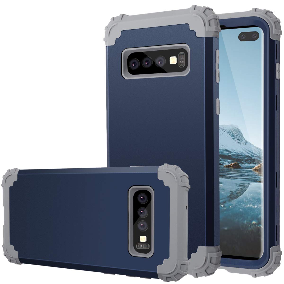 Fingic Galaxy S10 Plus Case, S10 Plus Case, Heavy Duty Full-Body 3 in 1 Hybrid Silicone Rubber Hard Plastic Bumper Shockproof Protective Phone Case Cover for Samsung Galaxy S10 Plus (2019), Navy Blue