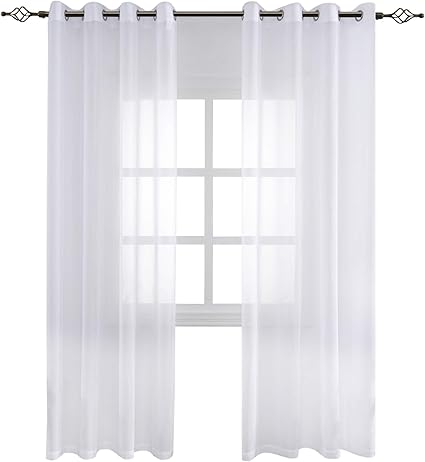 Floweroom Rideaux Voilages Blanc Oeillets Pour Salon Chambre Et Fenetres 245 X 140 Cm Hxl Rideau Voile Uni Souple Et Transparent Avec Effet Lin Lot De 2 Panneaux Amazon Fr Cuisine Maison