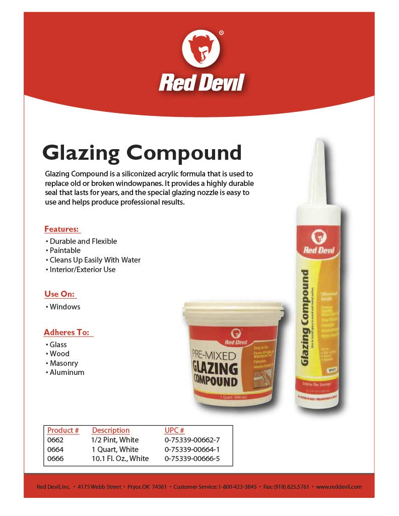 Red Devil 0664 Pre-Mixed Glazing Compound, 1 Quart