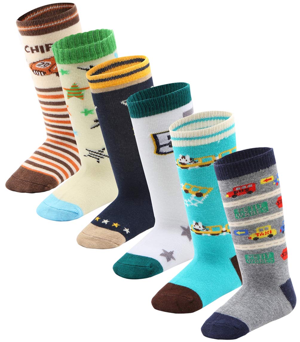Photo 1 of Toddler Boy Non Skid Socks Knee High Cotton with Grips, Baby Boys Anti-skid Socks (12-36 Months, 6 Pairs)