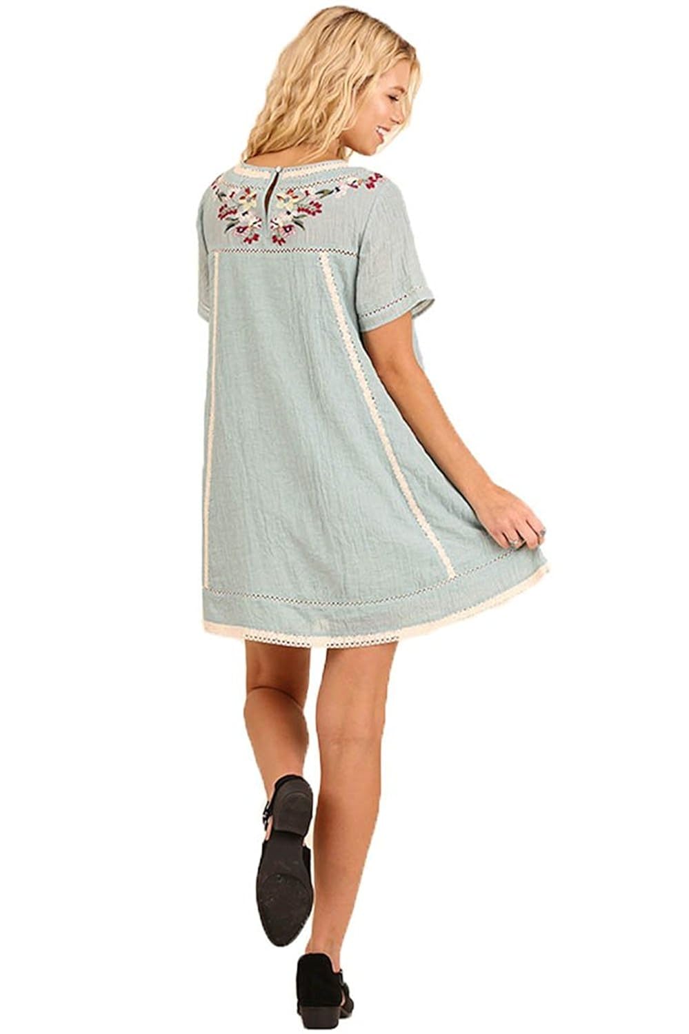 Umgee Womens Bohemian Embroidered Short Sleeve Dress or Tunic 