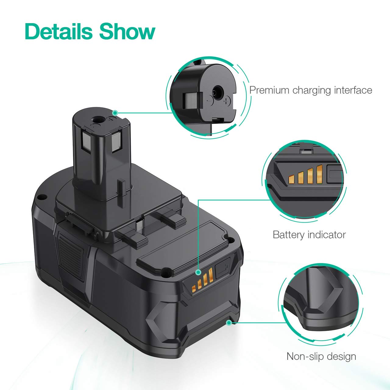 Powerextra 2 Pack Ryobi ONE+ 18V 5.0Ah Li-Ion Battery Replacement for Ryobi RB18L50 RB18L40 RB18L25 P108 P107 P122 P104 P105 P102 P103 P109 with LED Indicator