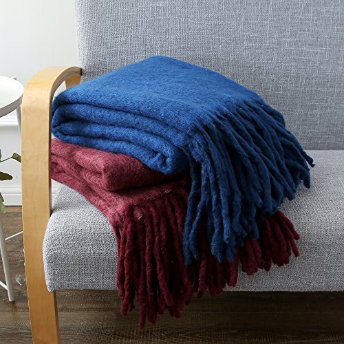 SLPR Faux Mohair Wool Blend Throw (50" x 60", Blue) Washable Warm