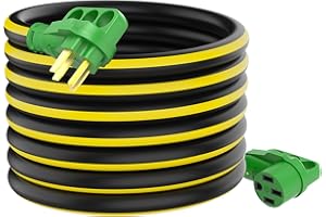 RVGUARD 50 Amp 50 Foot RV/EV Extension Cord, NEMA 14-50P/R Heavy Duty Extension Cord with LED Power Indicator and Cord Organizer, Black&Yellow, ETL Listed