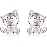 Sterlings Silver Cat/Bunny/Lotus/Cow/Bunny/Fruit Stud Earrings Animal Earrings Jewelry for Women Mom