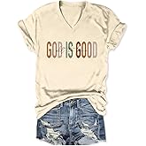 Christian Shirts for Women God is Good All The Time Christian T Shirts Cute Religious V Neck Trendy Faith Tee Tops
