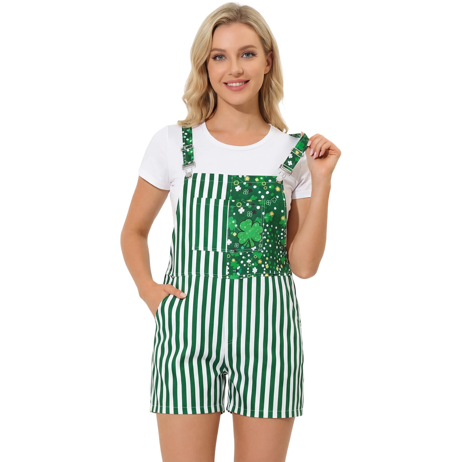 Suffolly Women's St. Patrick's Short Clover Overalls Costume (Style A, XL)