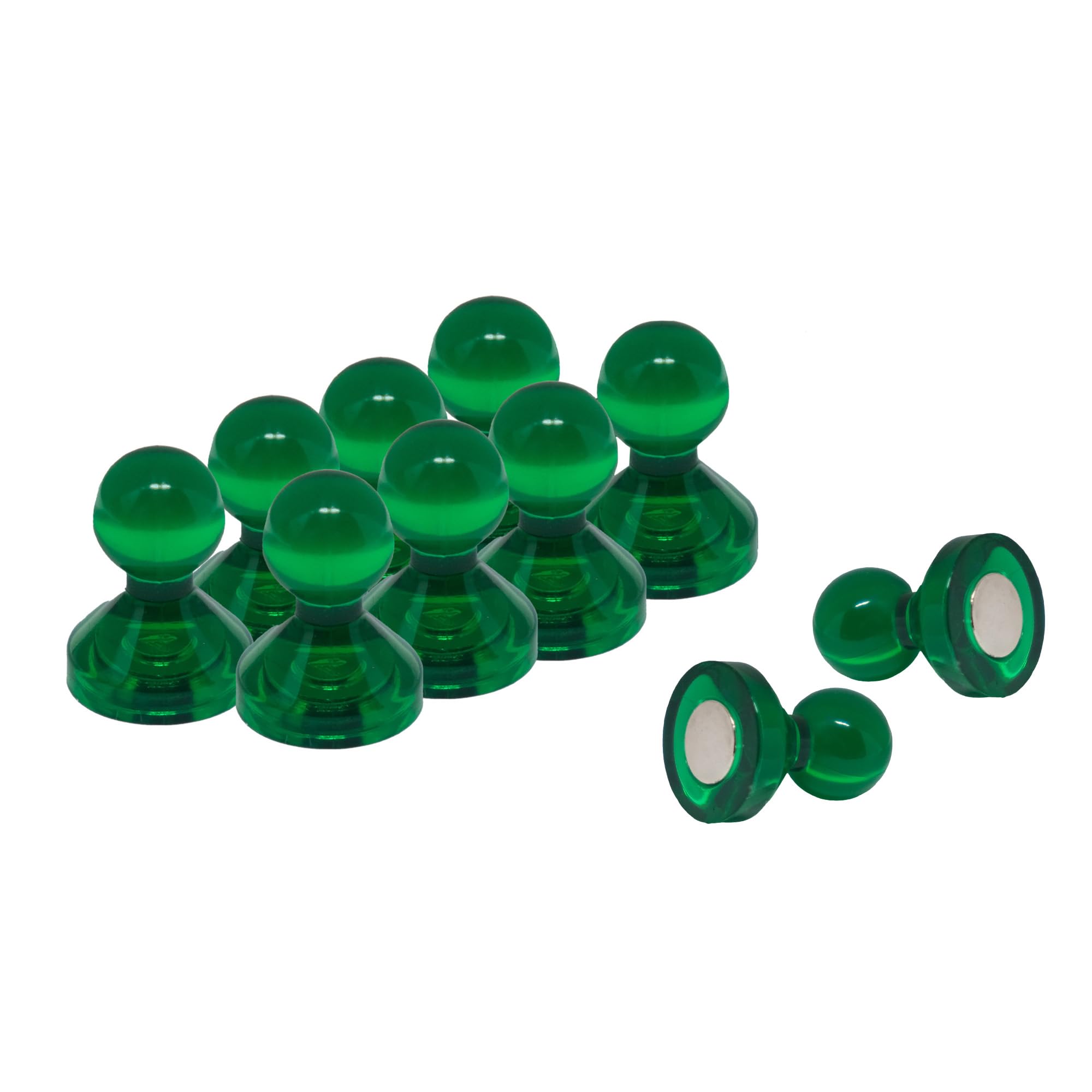 Medium Green Acrylic Push Pin Magnet for Fridge, Whiteboard, Noticeboard, Filing Cabinet - 15mm dia x 21mm tall - Pack of 100