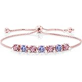 Gem Stone King 2.58 Ct Pink Lab Grown Diamond Blue Tanzanite 18K Rose Gold Plated Silver Bracelet For Women