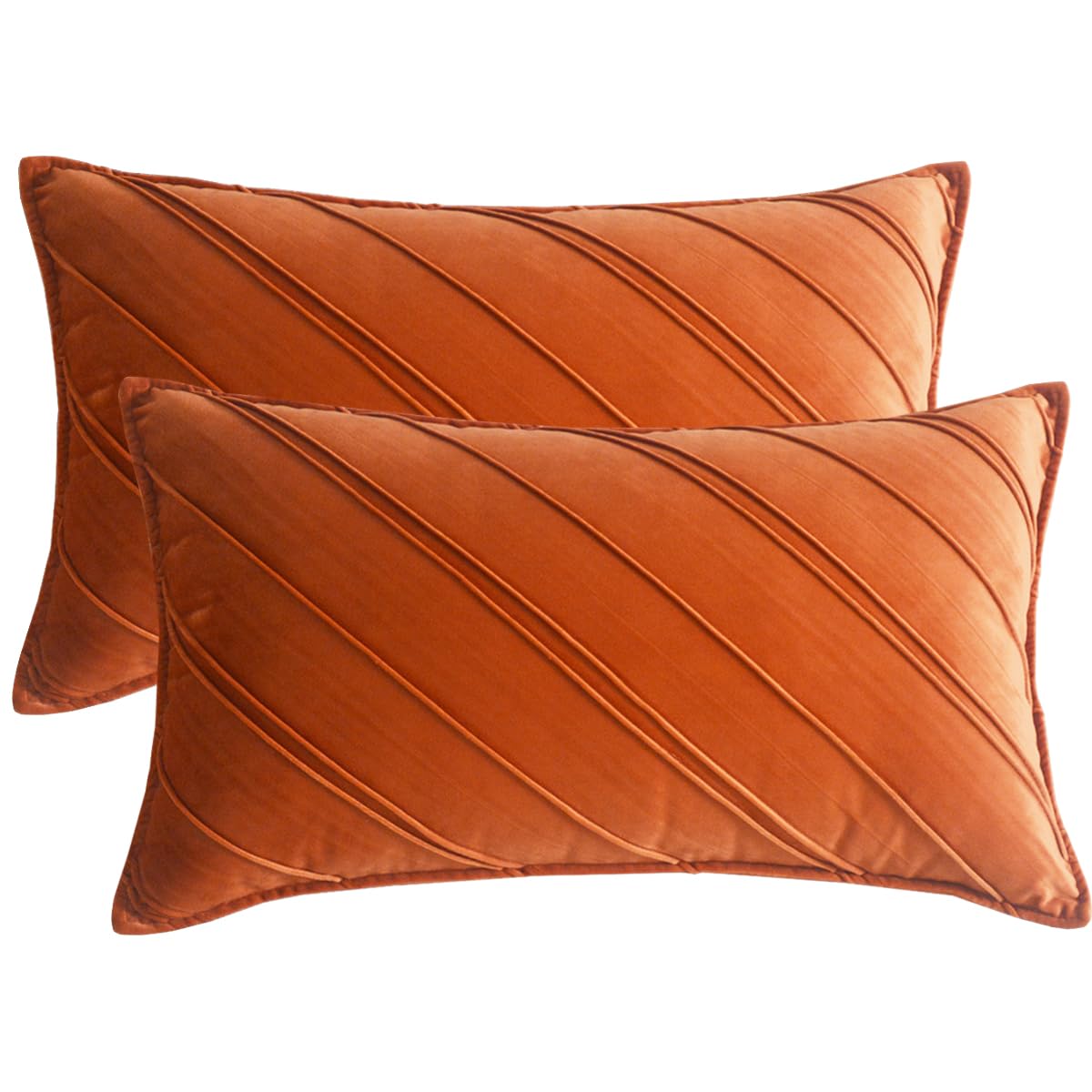 Lutanky Pack of 2 Velvet Cushion Covers 12x20 Inch Burnt Orange Rectangle Throw Pillow Cases Striped Soft Oblong Pillow Covers for Sofa Bedroom Home Decor Accessories 30 x 50 cm